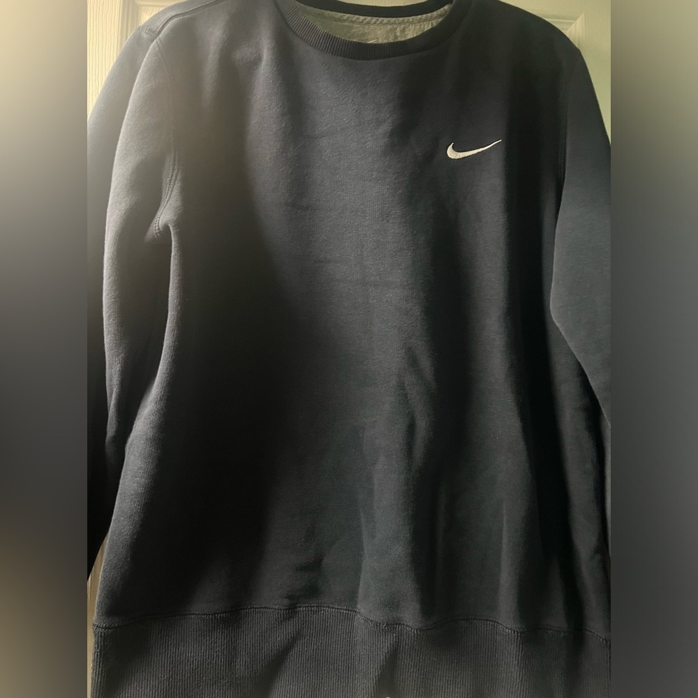 Nike Solo Swoosh Fleece Crewneck navy blue top large pullover - Picture 3 of 4